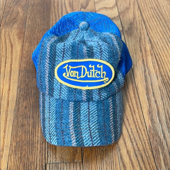 Vintage Y2K Von Dutch Wool Plaid Snapback trucker cap Baseball Unisex - Picture 1 of 6
